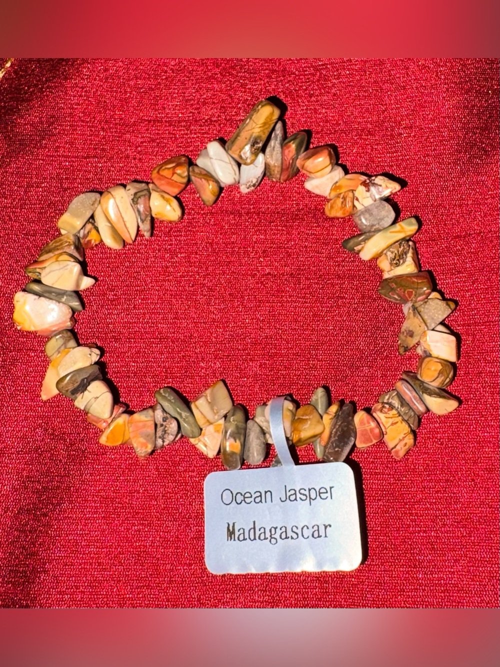 Ocean Jasper Gemstone Chip Bracelet 7” Multicolor Natural Stone Stretch NWT